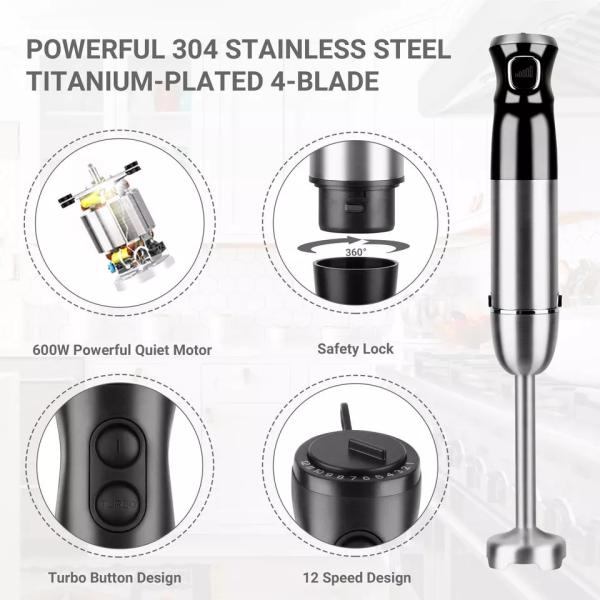 600W 800W Electric Stick Hand Blender , Stainless Steel Immersion Blender