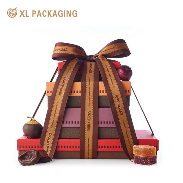 Custom Gold Foil Chocolate Gift Boxes with Ribbon Bow & Paper Insert – Luxury Holiday & Corporate Hampers