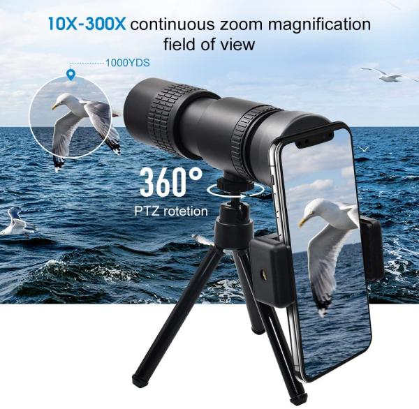 4K 10-300X40mm Phone Monocular Telescope Super Telephoto Zoom Monocular Telescope