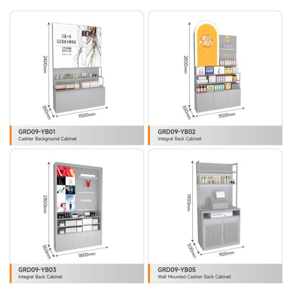 Store Counter Grey Wooden Cash Register Iron Structure Light Box For Space-Saving Store Table And Branding Display Table