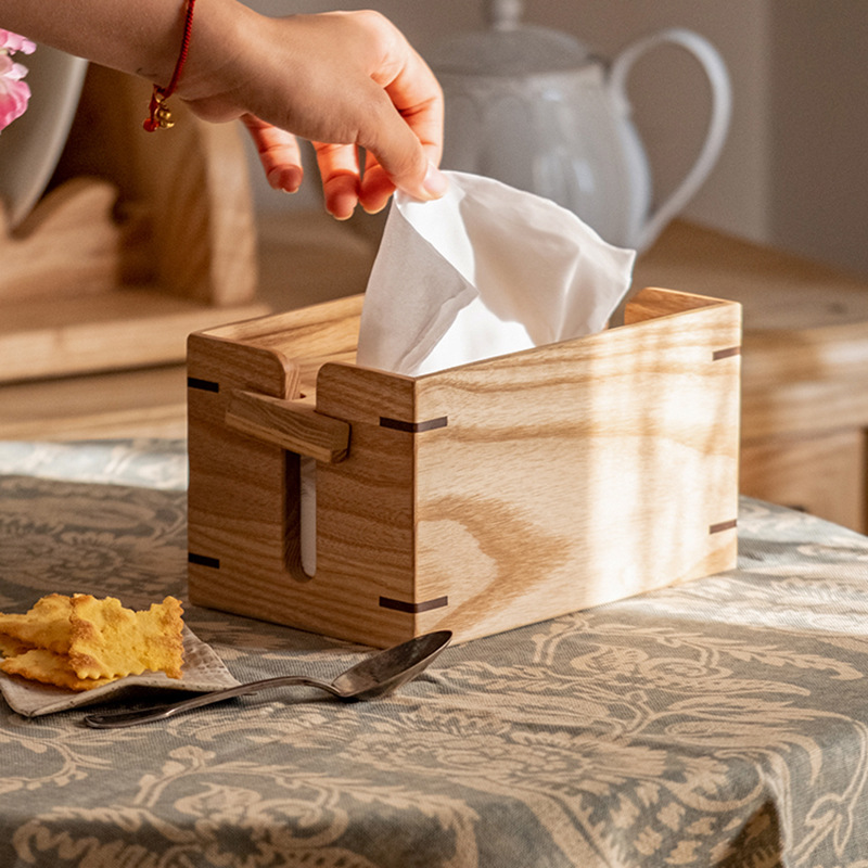 Solid Wood Lift Tissue Box High-end European Hotel Home Living Room Light Luxury Table Solid Wood Paper Box