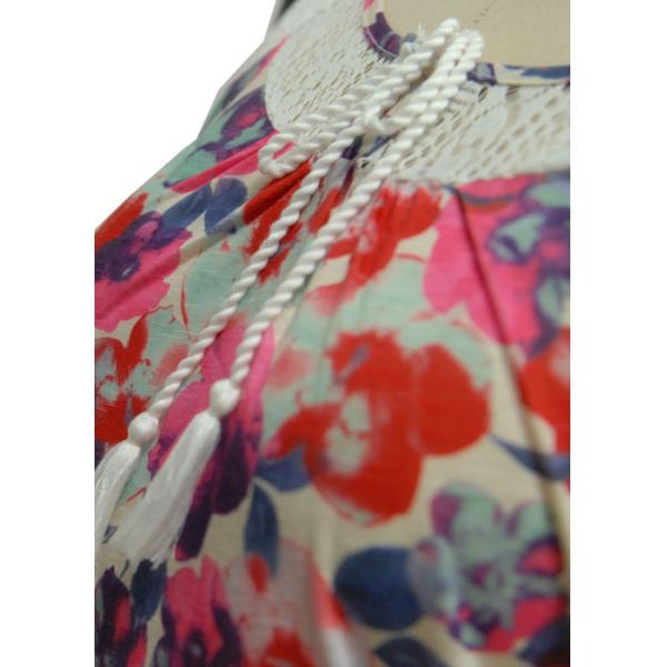 Short Raglan Sleeve Ladies Casual T Shirt Lace Batwing &Shoulder Fresh Flora Print