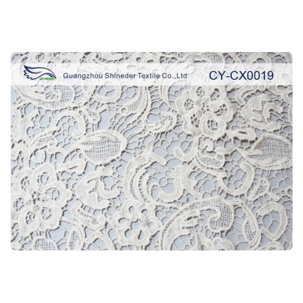 White Flower Embroidered Lace Fabric Cotton / Nylon / Metallic CY-CX0019
