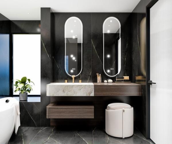 Vanité de salle de bain en acier inoxydable Fadior avec finition en grains de bois et conception partagée