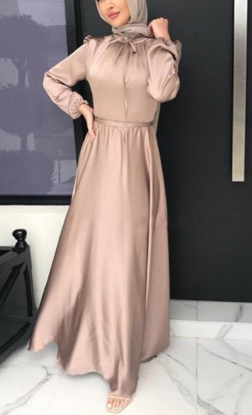 Cetim longo Maxi Dress With Belt da luva das mulheres de Dubai da fábrica da roupa da quantidade pequena