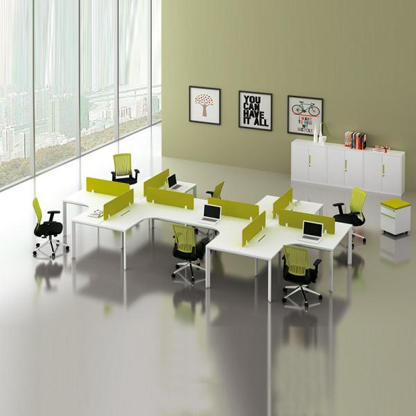 White Wooden 4 People 120 Degree Office Modular Workstations