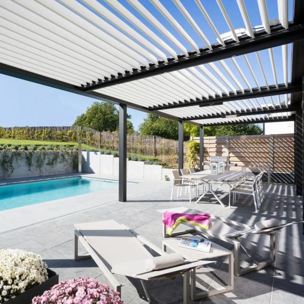 Jardim Exterior 3x3 Gazebo Pergola Impermeável Telhado de Pergola em Loureiro Motorizado Sombra solar Alumínio Bioclimático Pergol