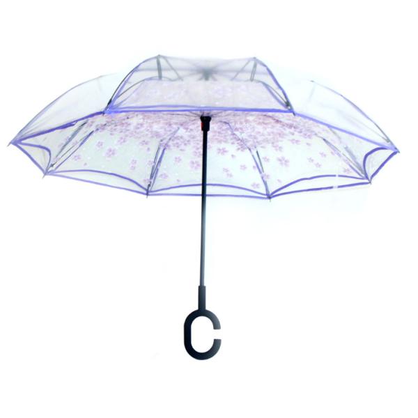 Light Reverse Transparent Umbrella With Pattern Auto Open