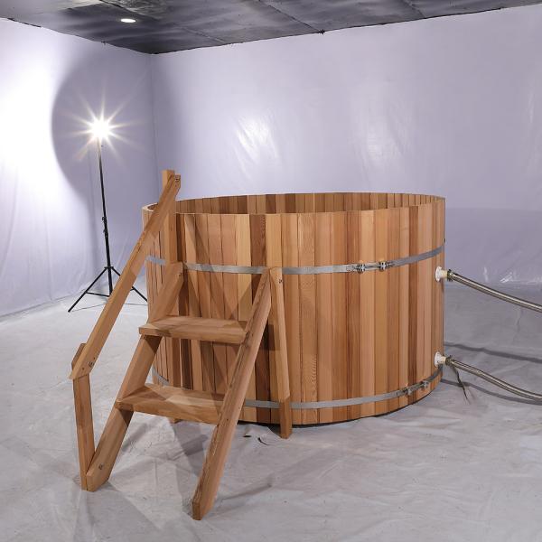 3-4 Person Outdoor Red Cedar Pine Thermowood Wooden Wood Fired Hot Tub with External Wood Burning Stove