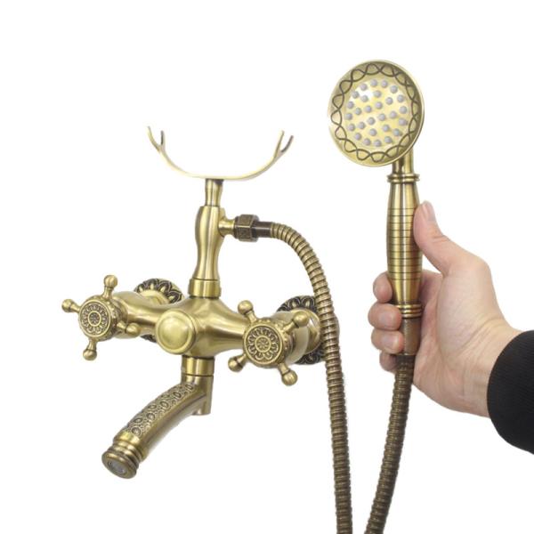 Thermostatic Faucets Hot and Cold Mixer Antique Brass Rainfall Shower Set for