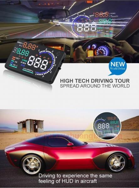 Ouchuangbo 5.5 inch multi colour auto HUD car head up display with bluetooht support  refuel RPM icon speed alarm