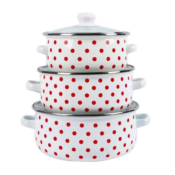 Mini Kitchen Enamel Casserole Set 3PCS Green Enamel Casserole Pots Cookware Set