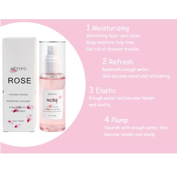 Etiqueta privada Agua de Rosas Agua de Rosas Facial Hidratante Hidratante Spray para el cuidado de la piel Toner para el rostro Agua de Rosa para la cara