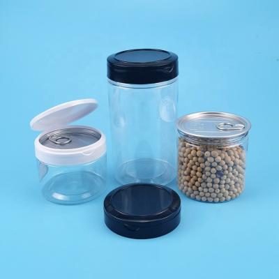 Flip Top Cap Cashew Nuts Plastic Container Jar 310ml 120g Airtight Clear Candy Cans With Ring Pull Top Lid