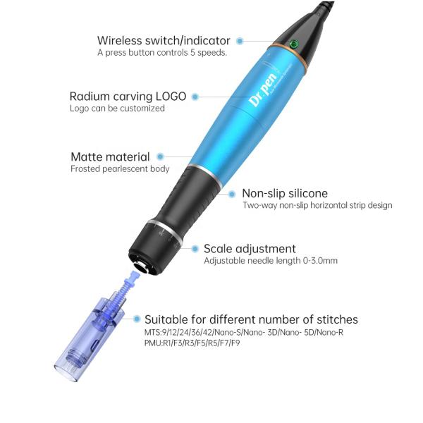 400mAh Battery Dr pen A1W Multifunctional Electric Facial Luminous Micro-Needle Wireless Dermal Pen