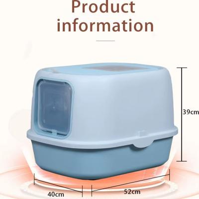 Boîte à ordures pour chats fermée de 52 cm rose, tiroir anti-éclaboussures, boîte à ordures ouverte de haut côté