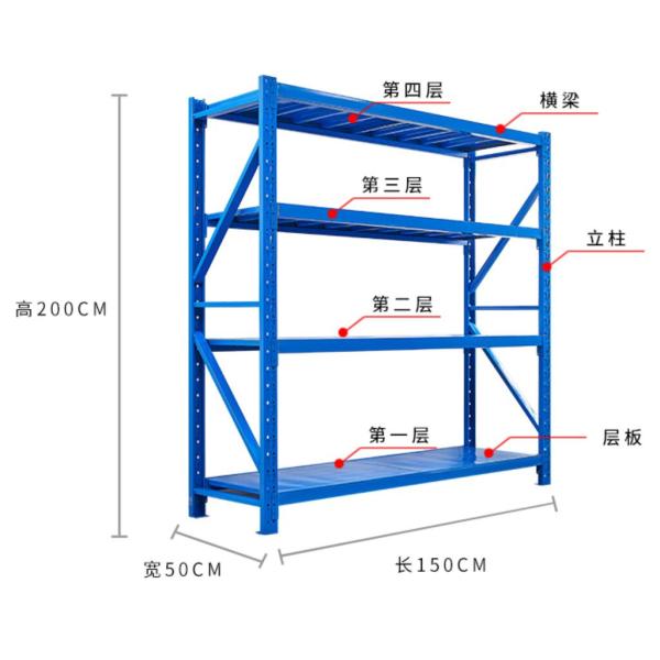 Manufacturing Plant Light Duty Steel Shelving 200kg Per Layer Powder Coated