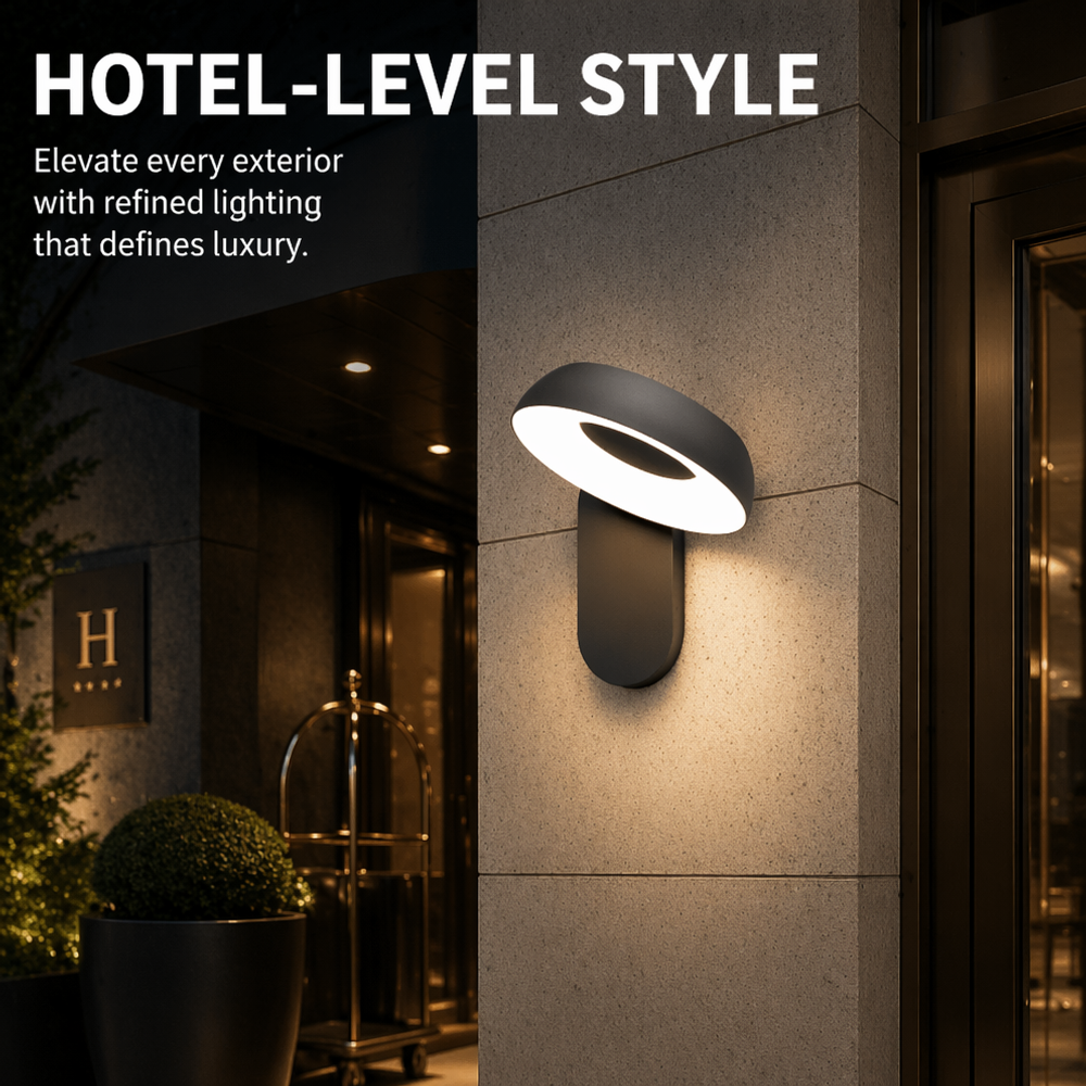 12W Outdoor Porch Lights Wall Mount Adjustable Halo 3000K For Entrances Architectural Facades