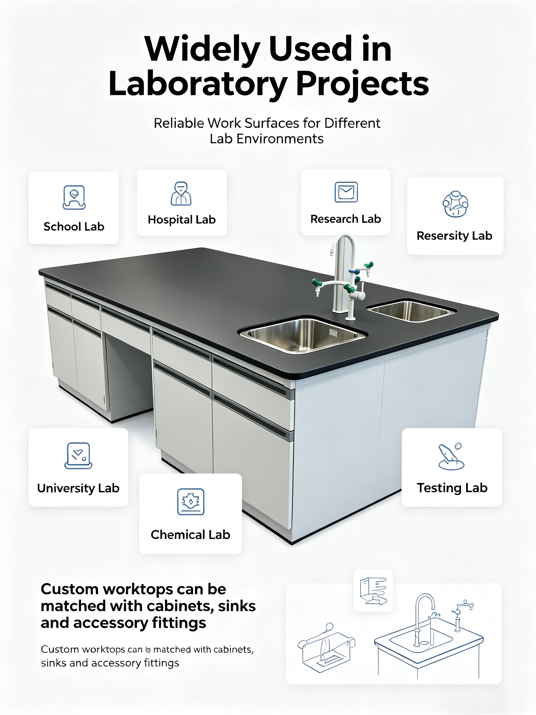 Anti-Corrosion Phenolic Resin Laboratory Worktop Custom Lab Island Bench for Chemistry Medical Research Lab