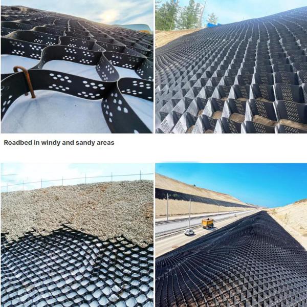 150 mm 100 mm 75 mm 50 mm texturé en plastique perforé HDPE Géocelle Réseau de nid d'abeille