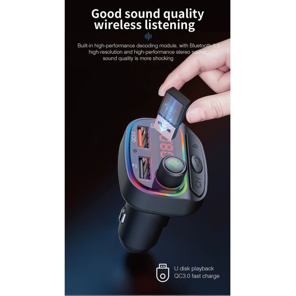 PD18W Car FM Transmitter Fast Charging Bluetooth Hands Free FM Transmitter
