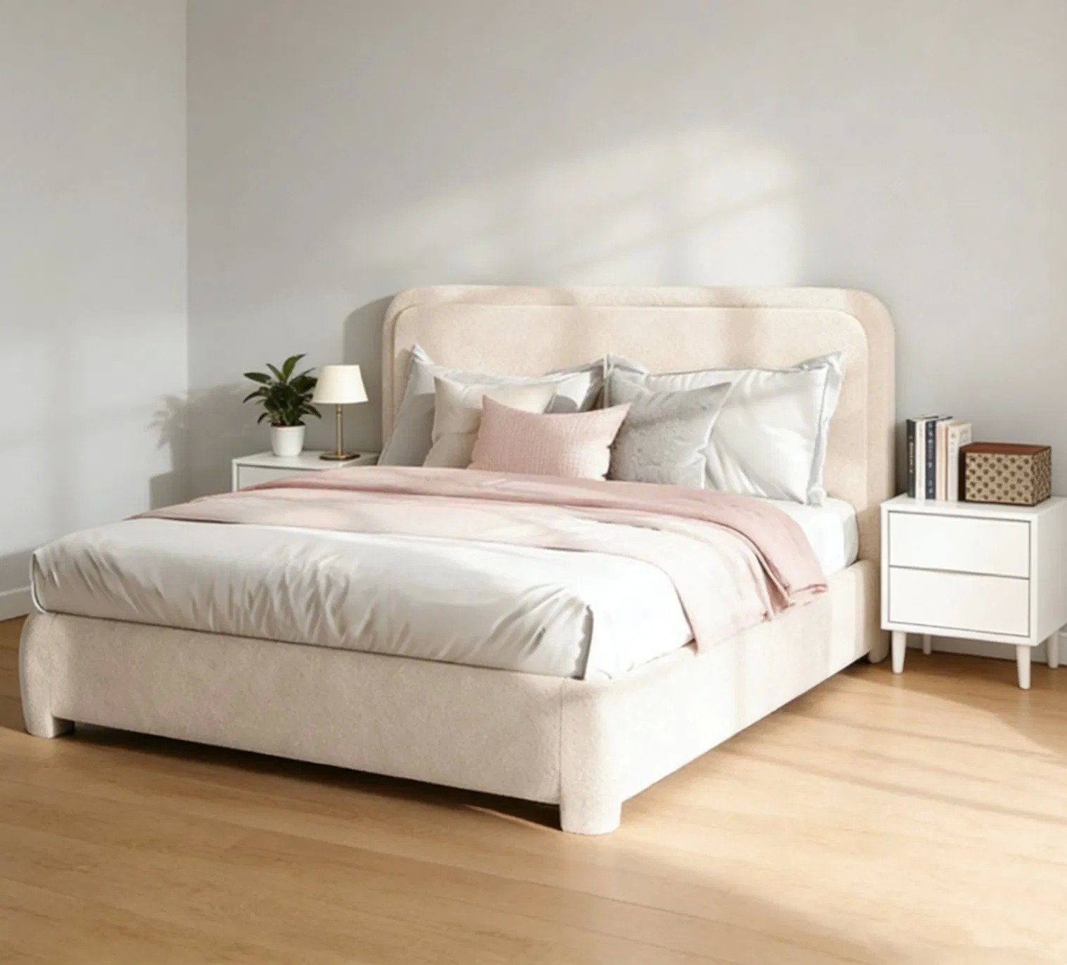 Multi-Color Boucle Upholstered Bed Modern Soft Headboard Platform Bed