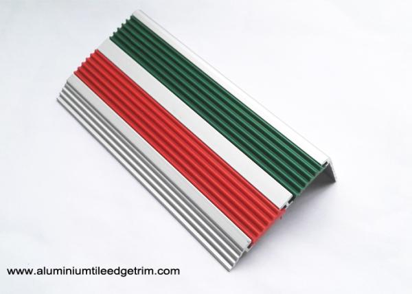 2.5m Length Aluminum Stair Tread Nosing With 2 PVC Vinyl Insert Red And Green