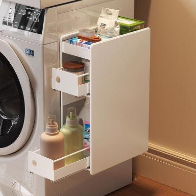 3 Tier Pull Out Washing Machine Side Magnetic Rack Bathroom No Punching Clothes Storage Shelf Laundry Detergent Organize Holder
