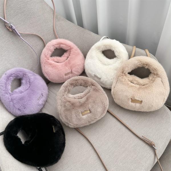 Winter Brown Mini Fox Fur Handbags Long Chain Fluffy Fur Bags for Sophisticated Women