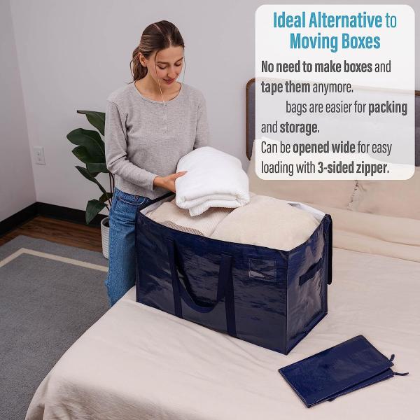 Heavy Duty Extra Large Clear Moving Bags W/Backpack Straps Strong Handles & Zippers, Storage Totes For Space Saving