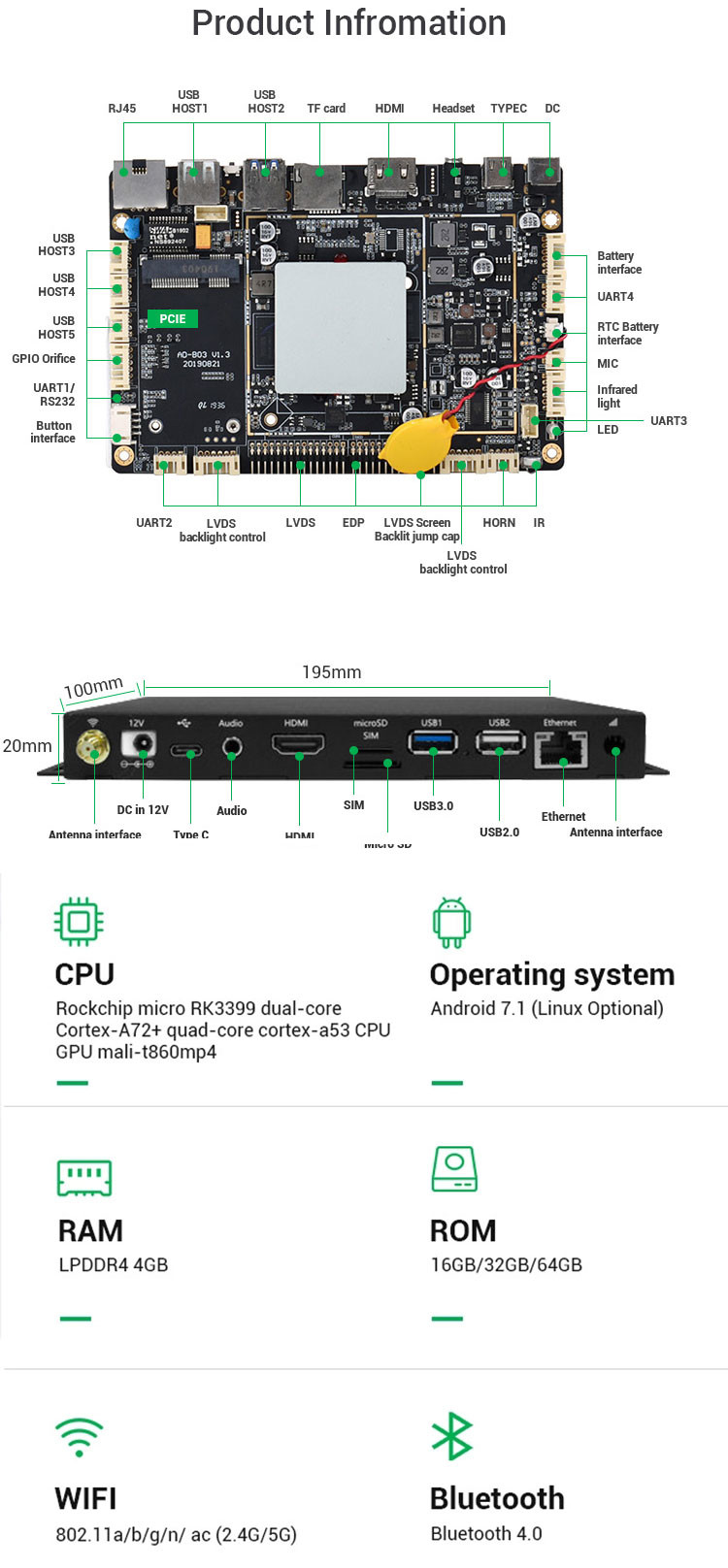 RK3399 игрок коммерчески рекламы коробки медиа-проигрывателя андроида 7,1 HD