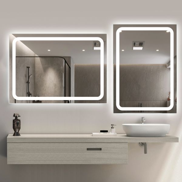 Rectangle Smart Touch Switch Makeup Bathroom Illuminated Led Mirror With Light Dimmable