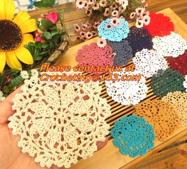 Crochet Tablecloth Colorful flower Placement, Doilies Cup Mat Pad, Crochet Doilies