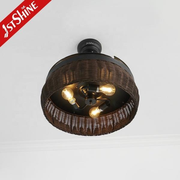 1stshine Ventilador de Tecto de Tecelagem de Rattan com Design Antigo e Facas Invisíveis