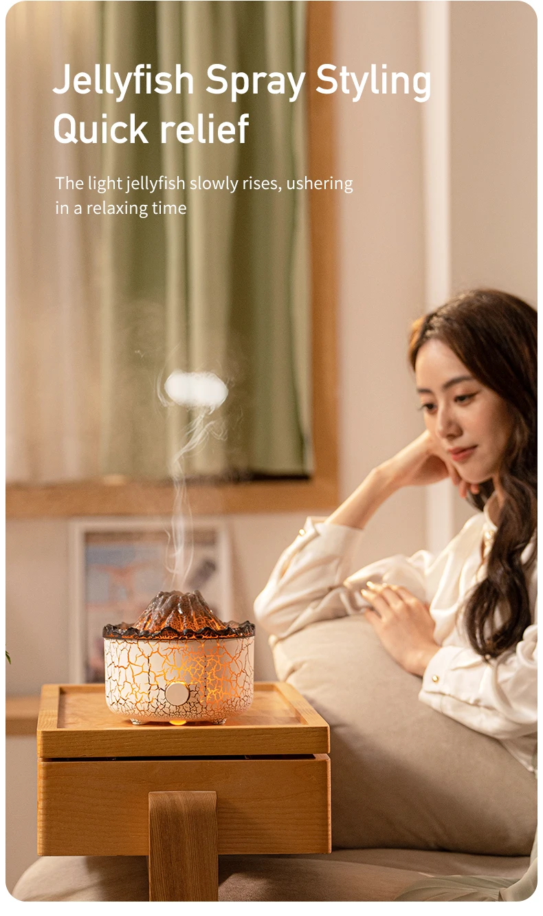 New Yoga Fire Lamp Essential Oil Diffuser Jellyfish Volcano Flame Light Humidifier Aroma Diffuser with Remote Control