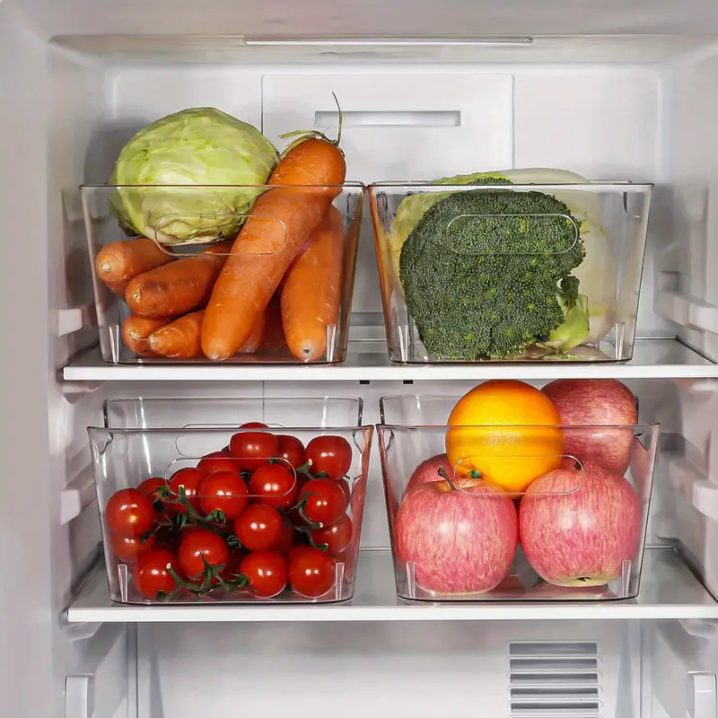Clear Plastic Stackable Storage Bins Rectangular Produce Organizers for Fridge Kitchen Pantry Transparent Fruit Vegetable Basket