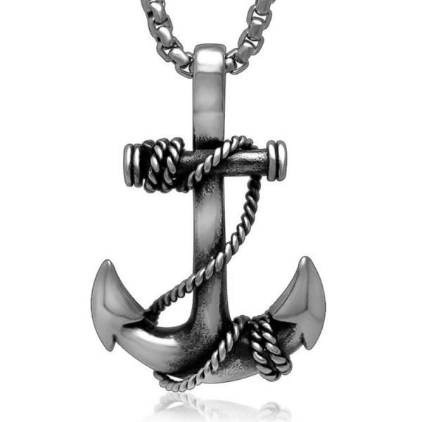 925 Silver Plated Titanium Steel Necklace with Anchor Pendant for Men(SP408)