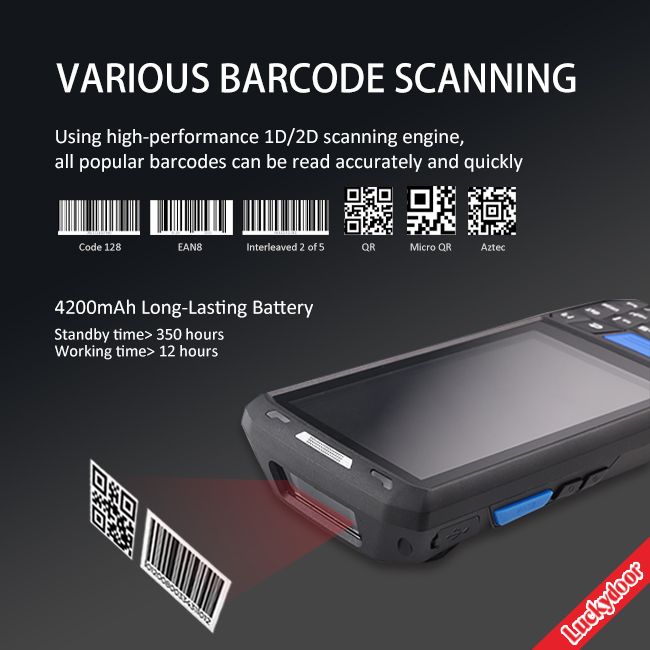 Беспроводной 4G Handheld блок развертки штрихкода андроида PDA мобильных компьютеров IP66 4200mAh изрезанный