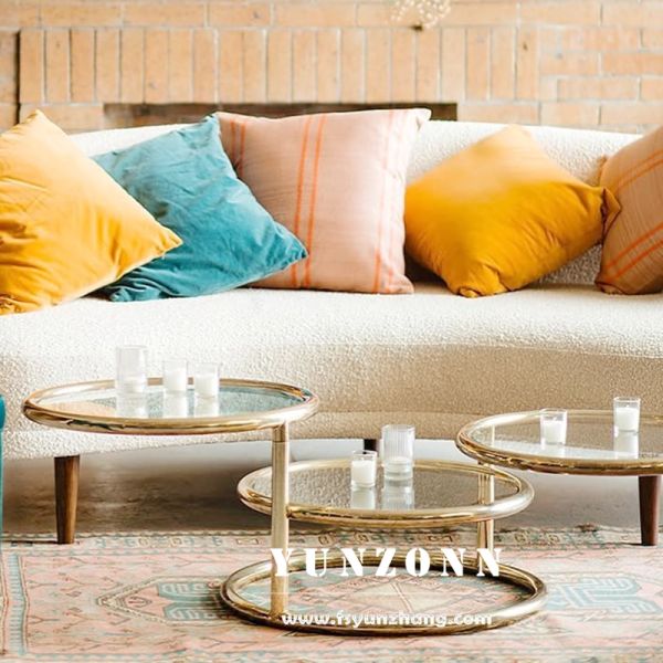 Uniquely Designed Golden Polished Stainless Steel Top Round Shape Rotating Coffee Table