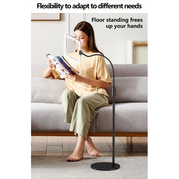 Magnifier Lamp With Floor Stand Infinite Adjustment of Light Brightness 360 Degree Rotation, Multi-Angle