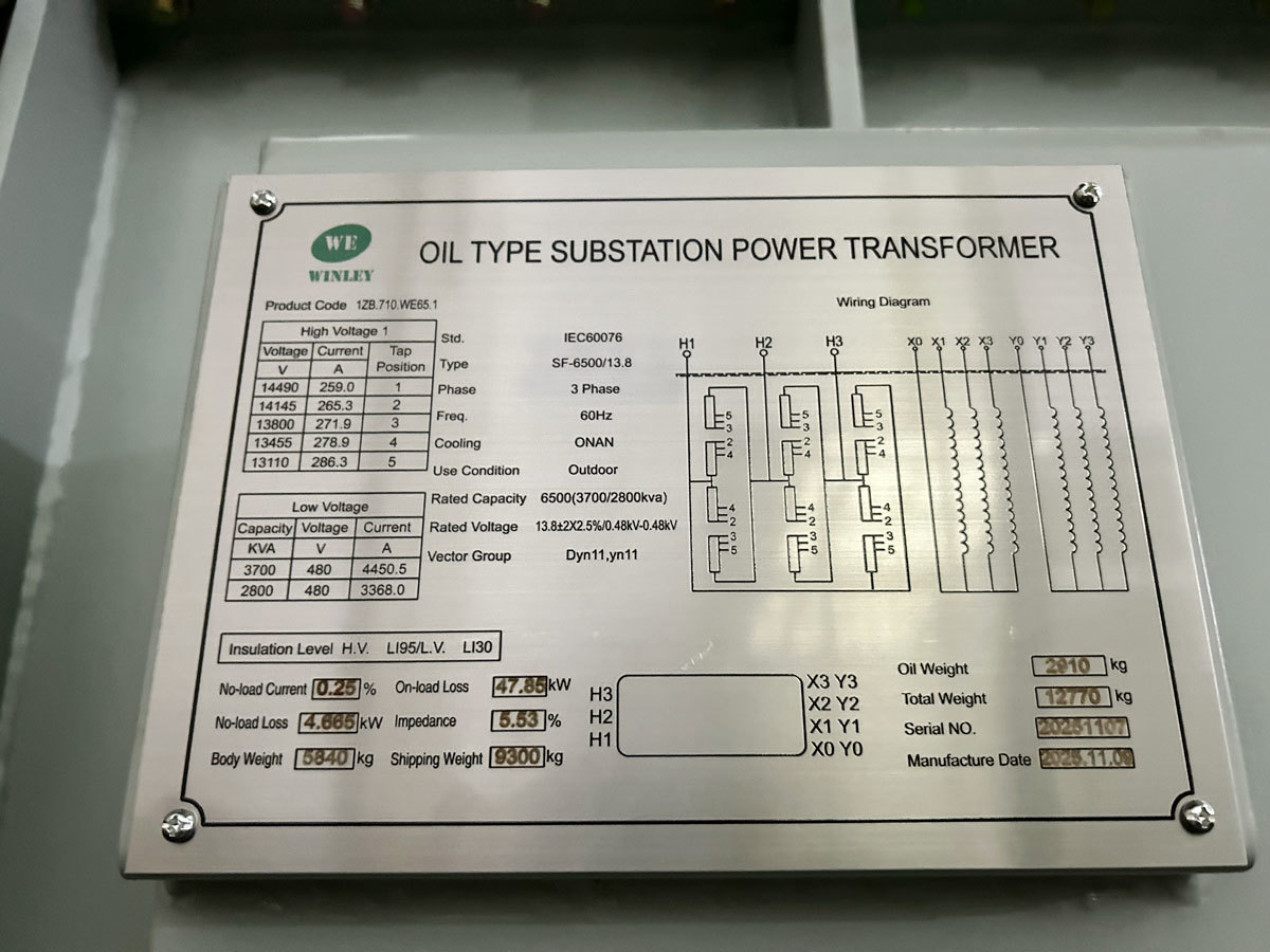 6500kVA Double-Split Step-Up Substation Power Transformer 480V to 13.8kV IEC 60076