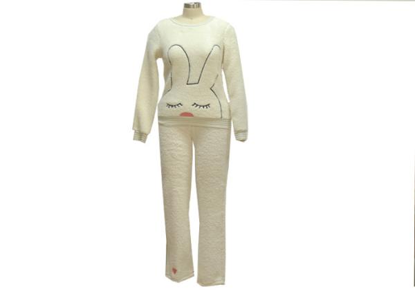 White Thick Ladies Pajama Sets Ladies Night Suit Big Rabbit Embroidered