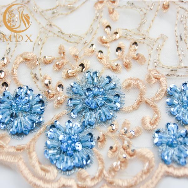 Вышитое верхним сегментом расстворимое в воде Нигерии ткани шнурка Sequin Multicolor