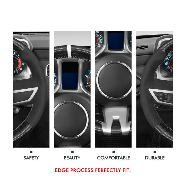 Interior Accessories Factory Price Hand Stitched Black Carbon Fiber Suede Steering Wheel Cover for Chevrolet Camaro 2010-2013