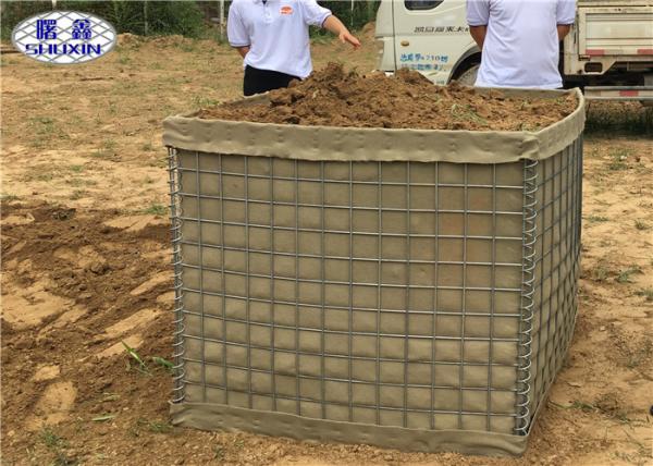 Geotextile Lined Military HESCO Barrier , High Tensile Welded Gabion Barrier