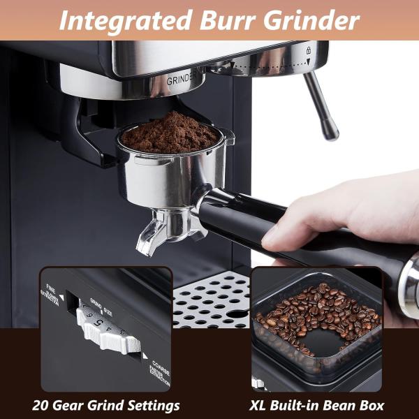 Máquina de café eléctrica de café profesional potente de 15/20bar bomba de presión capuchino Latte molinilla hecha de plástico duradero