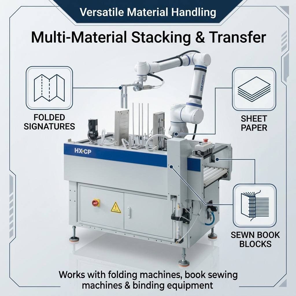 Lightweight Bindery Collaborative Robot Working With Folding And Book Sewing Machines