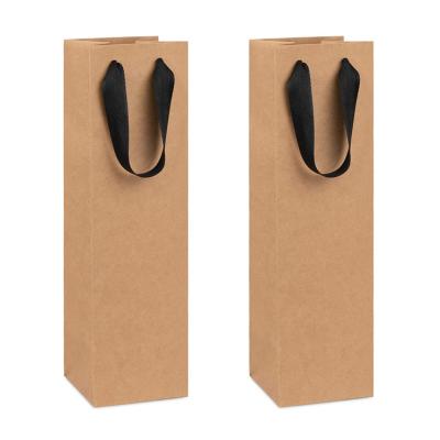 Recyclable Brown Kraft Corrugated Box with Ribbon handle for Wine bottles 14X4X4 inch Size