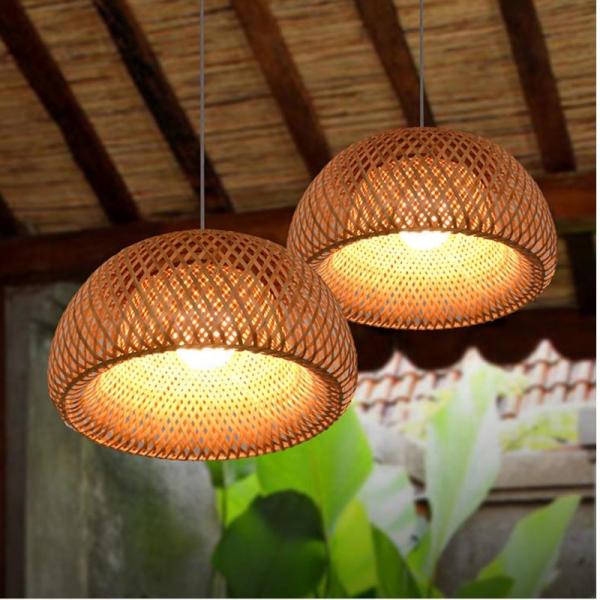 E27 Bamboo 60Hz Vintage Pendant Lamps For Restaurant