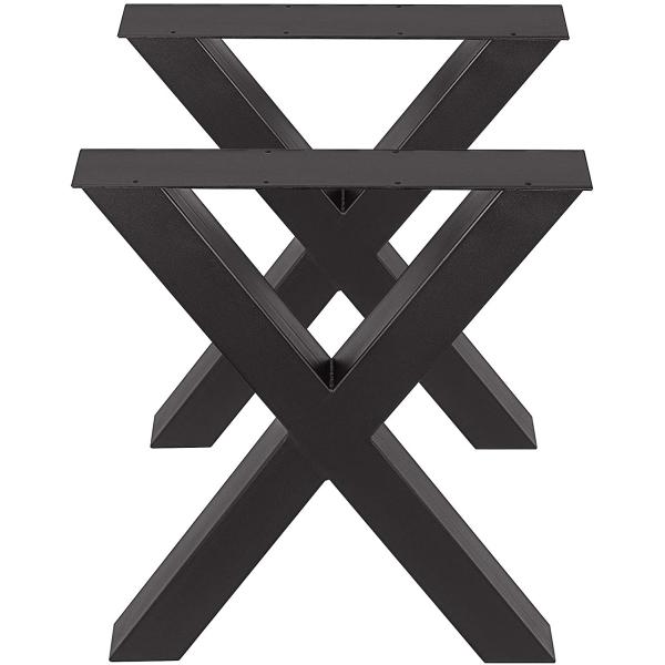 X Shaped Frame Legs for Black Industrial Rustic Metal Dining Table in Office Interior